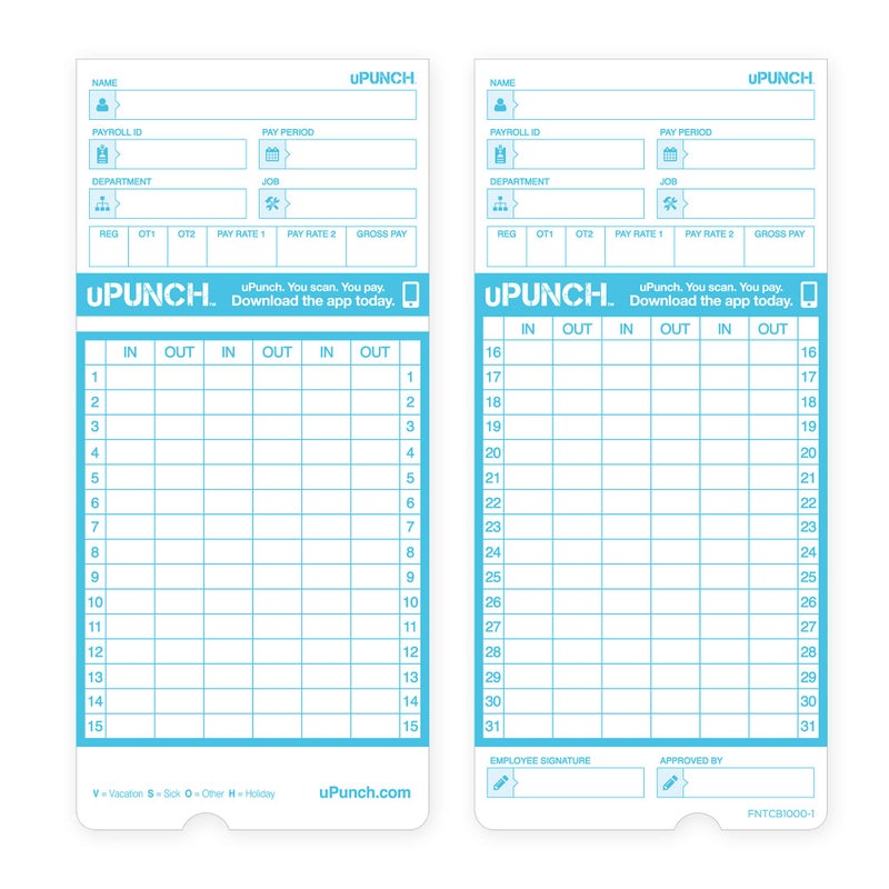 uPunch 50 Time Cards for FN1000 AutoAlign Time Clock - Image 2